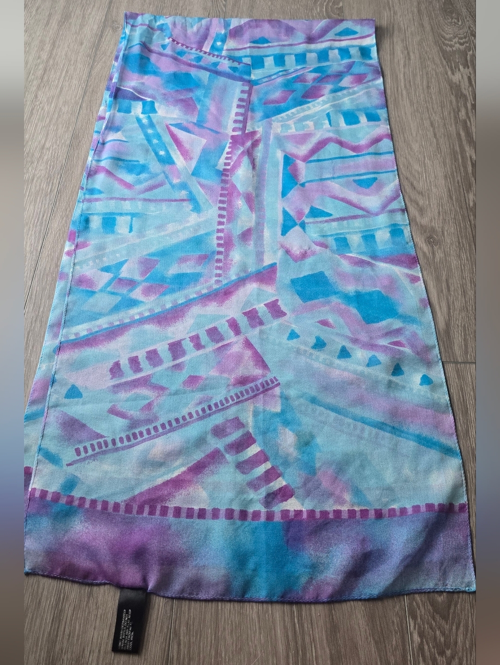 Aqua Purple Abstract Geometric Long Scarf Teal Lavender Watercolor Boho Sheer